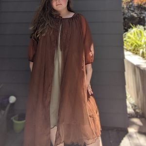 Vintage 60s Nightgown Peignoir Set Blue Brown Lace